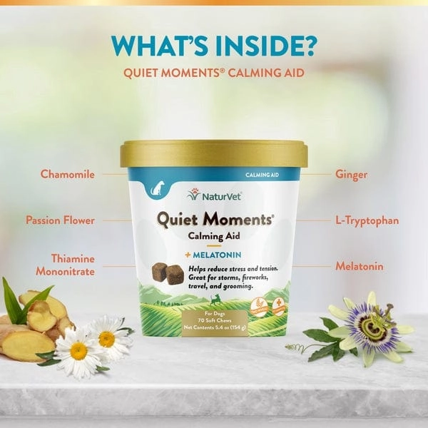 NaturVet Quiet Moments Calming Aid Plus Melatonin Soft Chews For Dogs