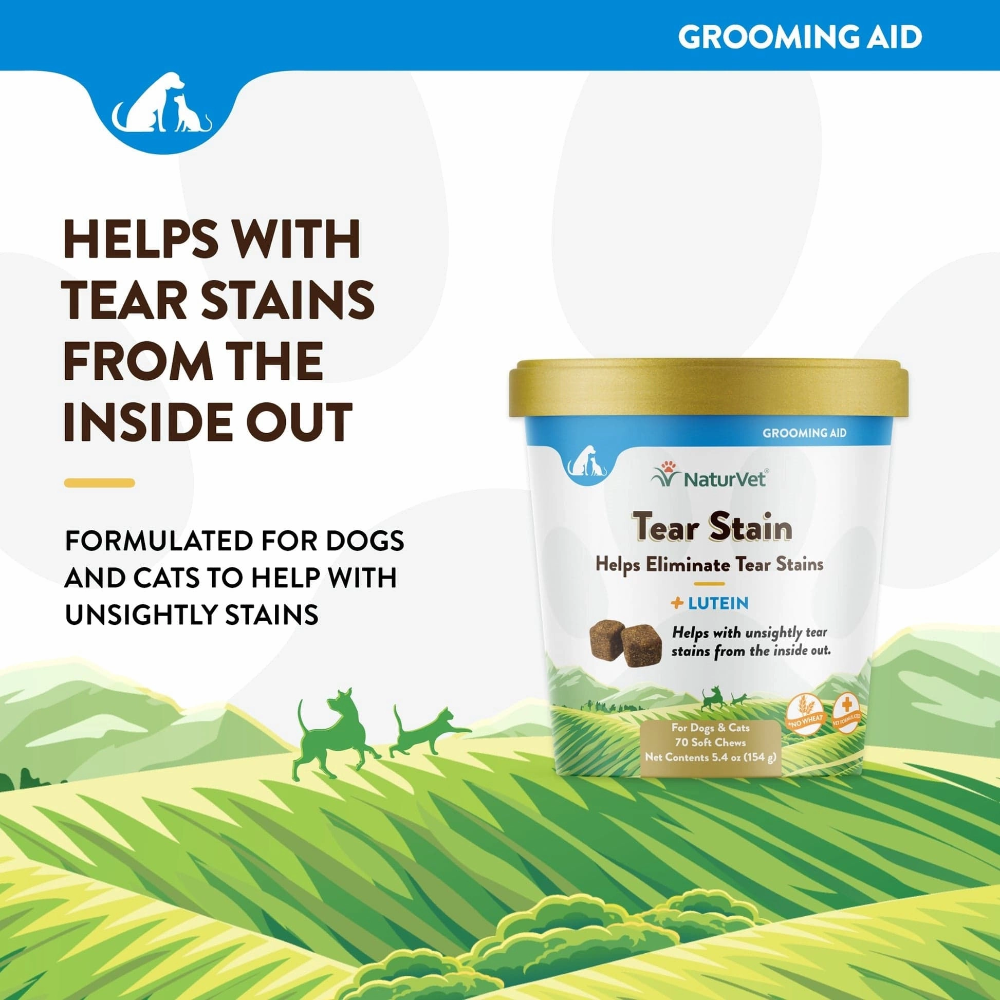 NaturVet Tear Stain Supplement with Lutein Soft Chews For Dogs & Cats