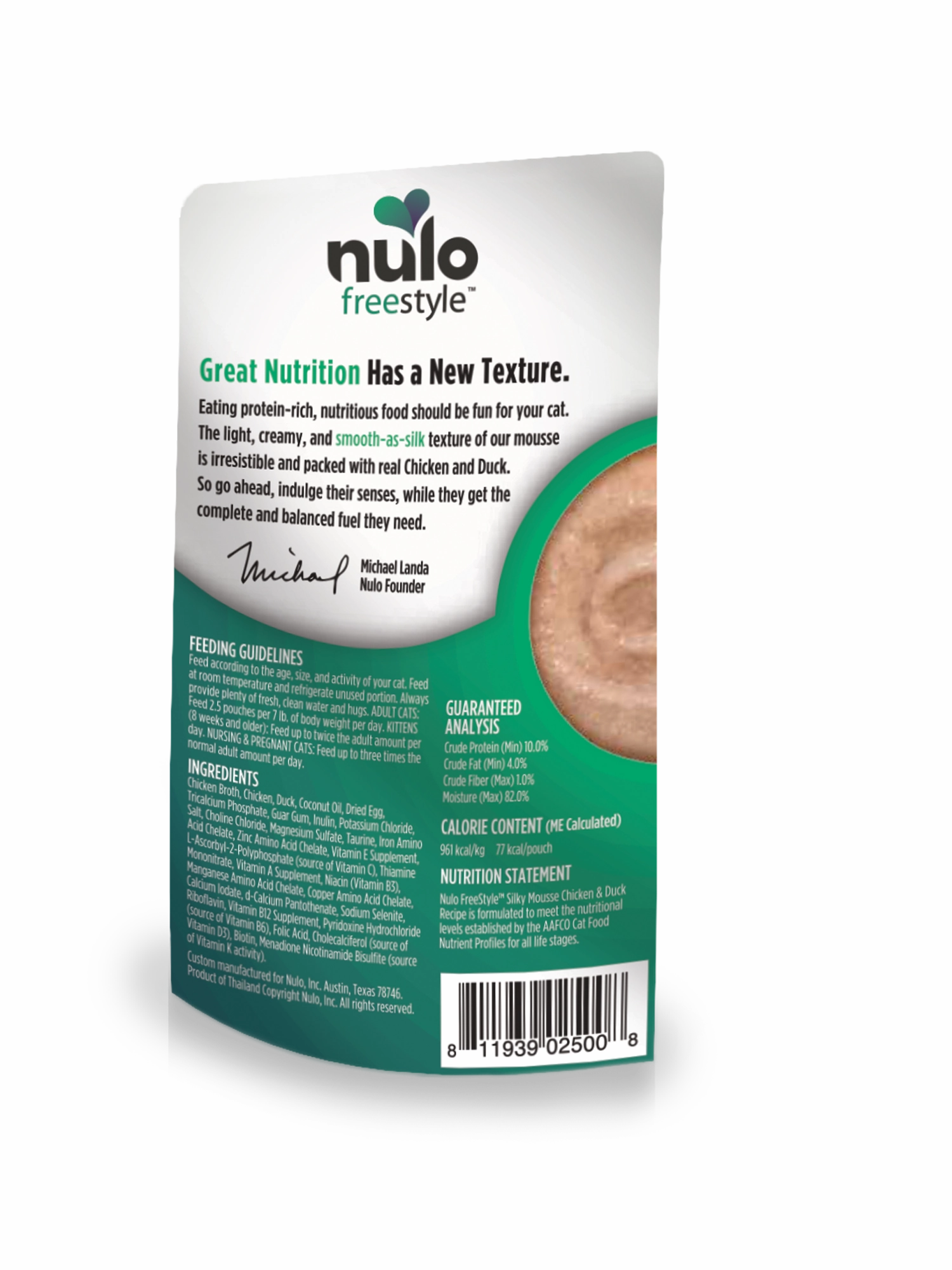 Nulo Wet Cat Food FreeStyle Silky Mousse Grain-Free Chicken & Duck Recipe 2.8oz Pouch Single