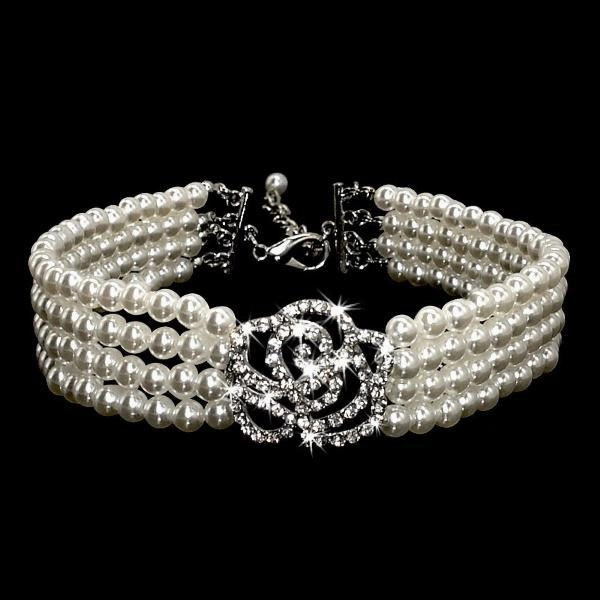 Pearl & Rose Diamante Dog Necklace