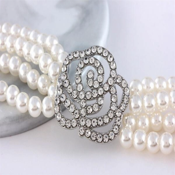 Pearl & Rose Diamante Dog Necklace