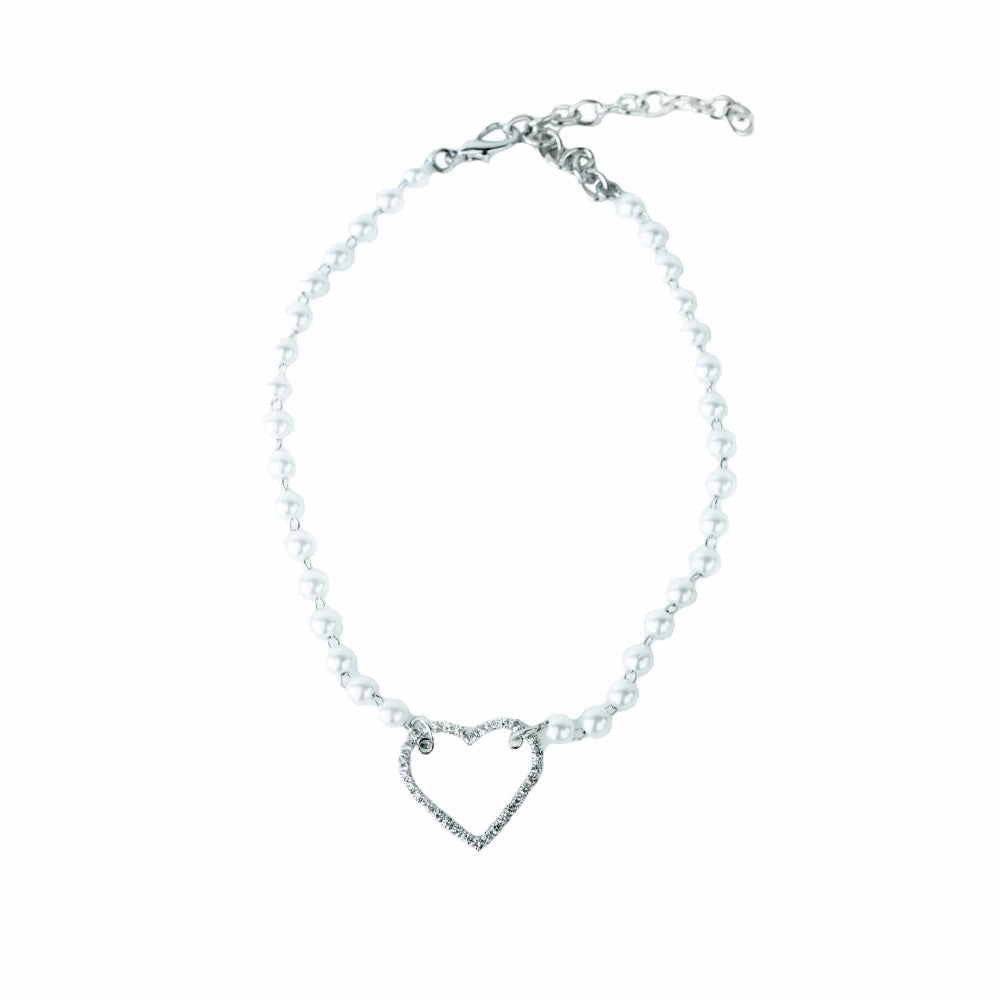 Pearl Diamante Heart Dog Necklace