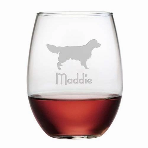 Personalized Golden Retriever Stemless Wine Glasses, Set Of 4