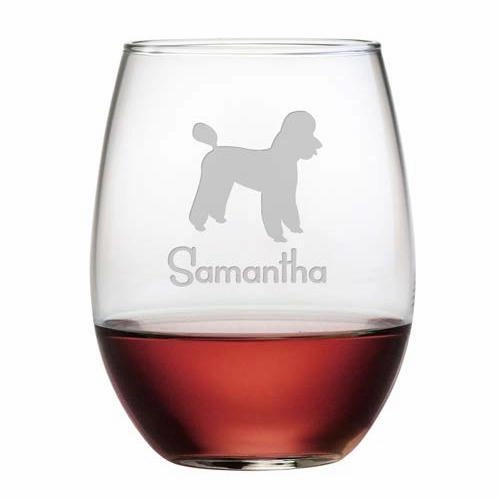 Personalized Poodle Stemless Wine Glasses, Set Of 4