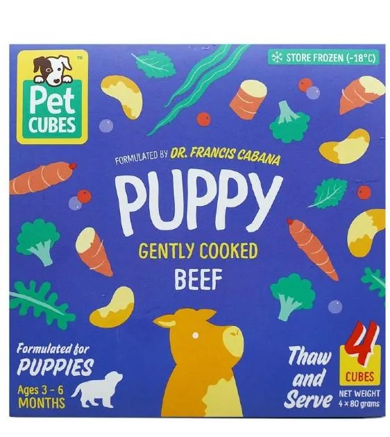 PetCubes Puppy Gently Cooked Beef Grain-Free Frozen Dog Food 2.24kg