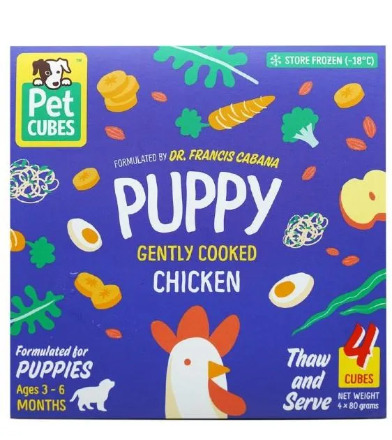 PetCubes Puppy Gently Cooked Chicken Grain-Free Frozen Dog Food 2.24kg