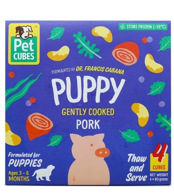 PetCubes Puppy Gently Cooked Pork Grain-Free Frozen Dog Food 2.24kg