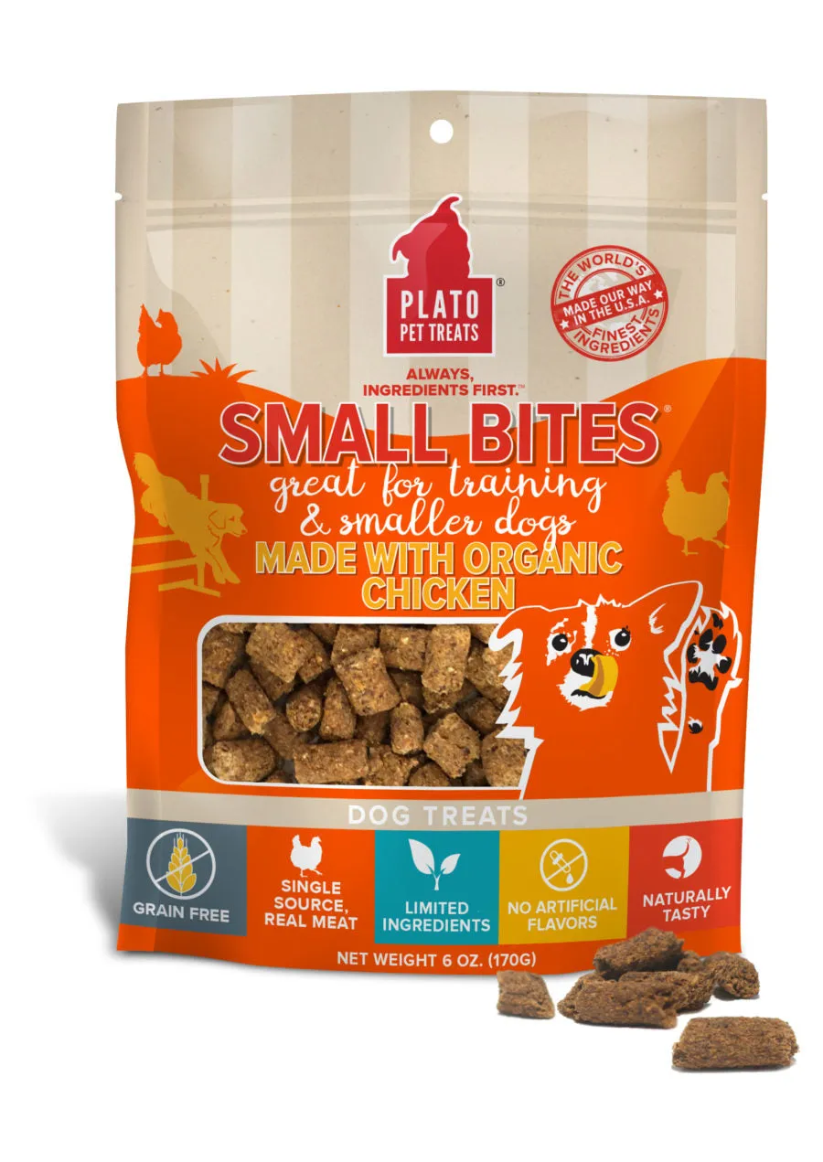 Plato Small Bites Organic Chicken Dog Treats 6oz Bag