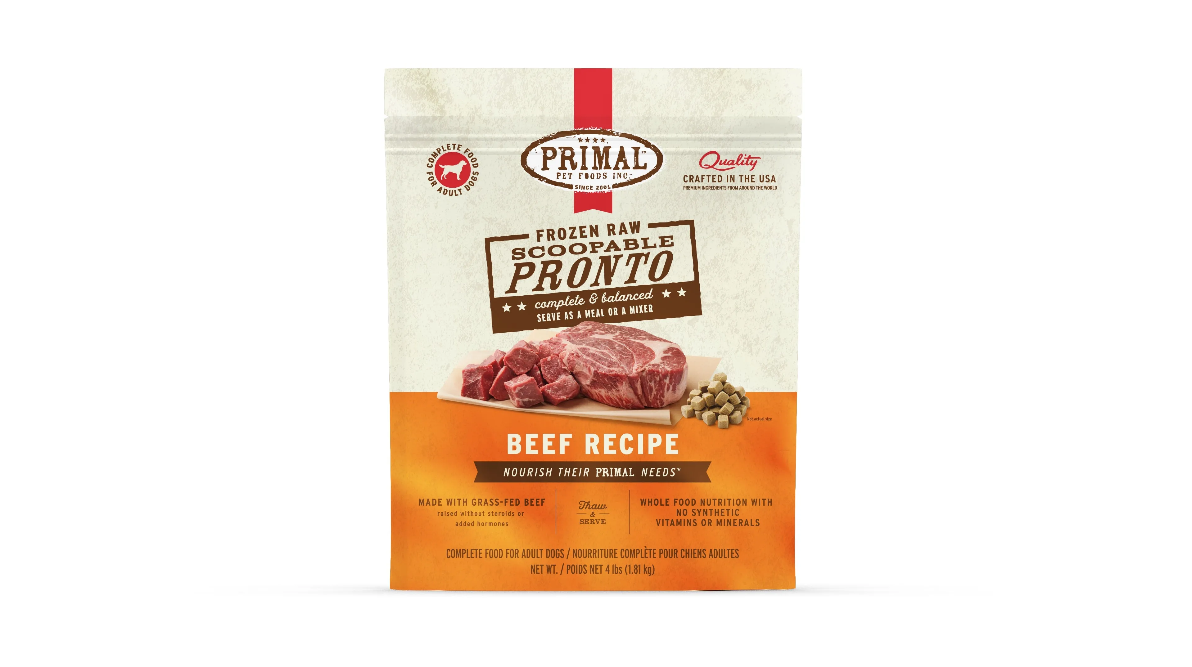 Primal Pronto Dog Raw Beef 4lbs.