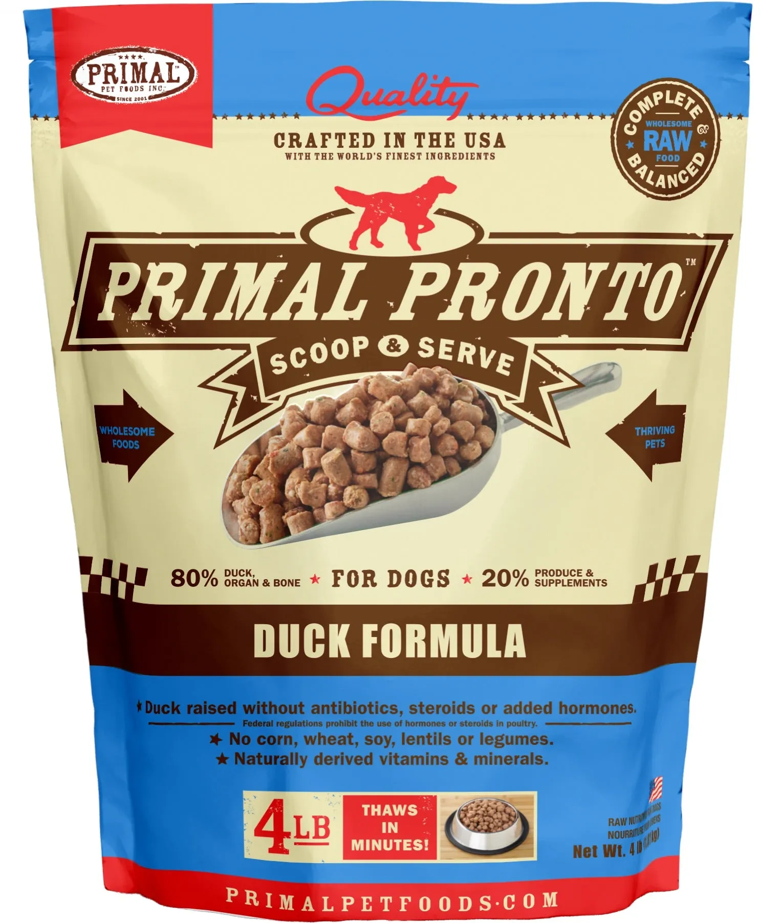 Primal Pronto Dog Raw Duck 4lbs.