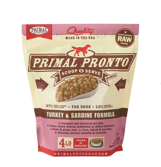 Primal Pronto Dog Raw Turkey & Sardine 4lbs.