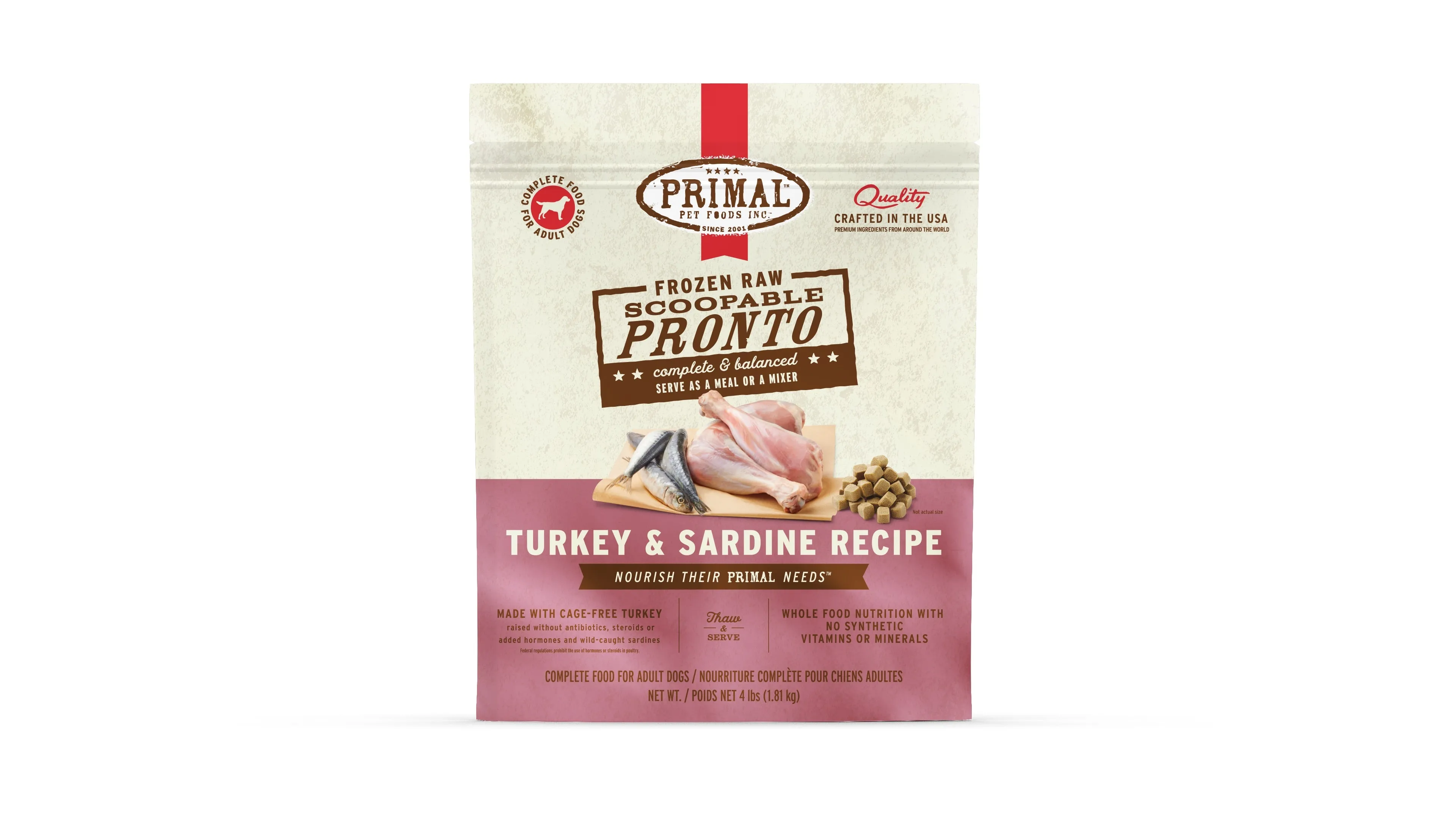 Primal Pronto Dog Raw Turkey & Sardine 4lbs.