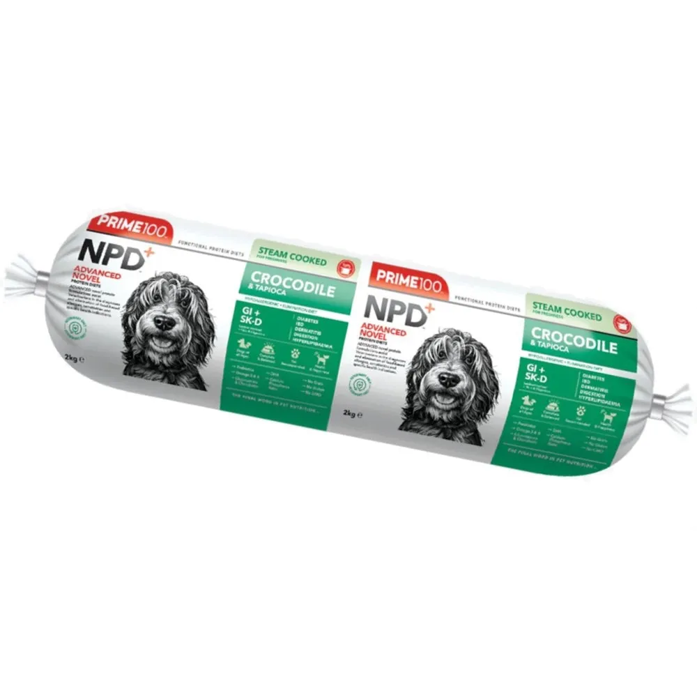 Prime100 NPD  Crocodile & Tapioca Grain Free Cooked Chilled Roll Dog Food 2kg (Exp 16Jul25)