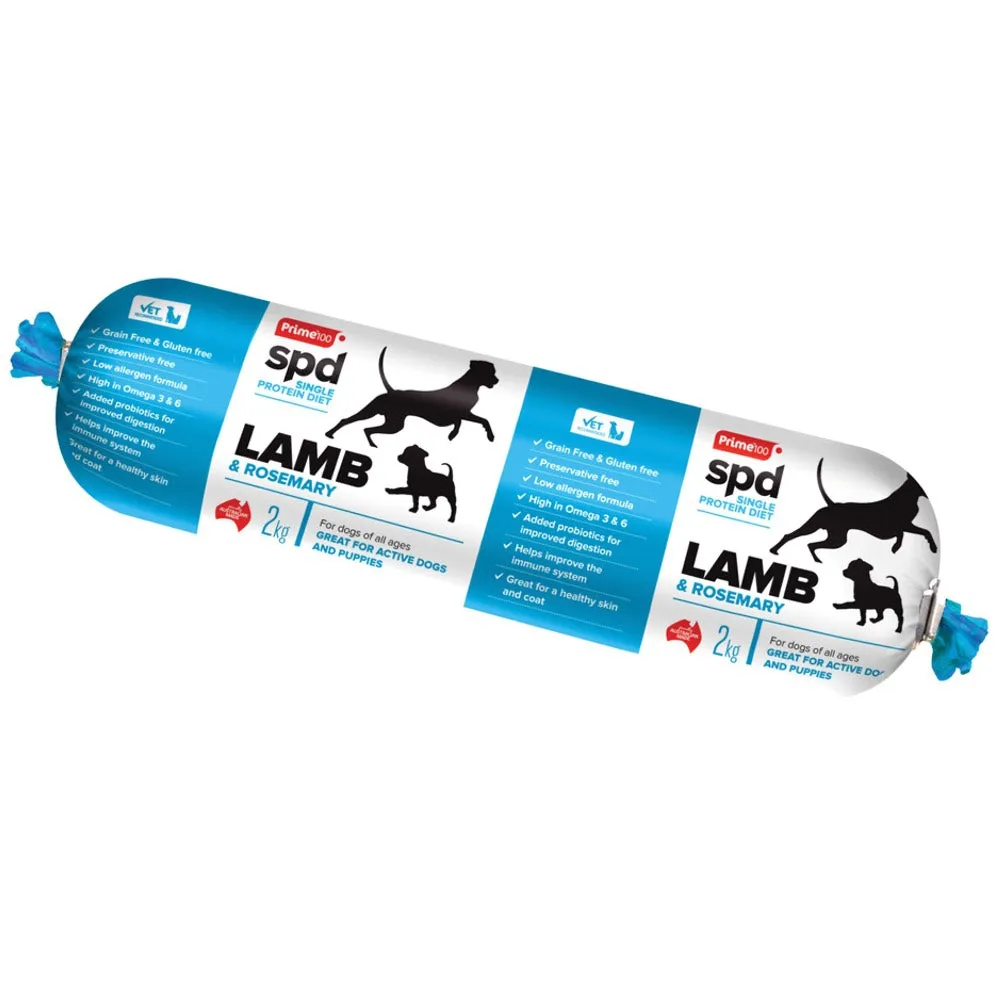Prime100 SPD Lamb & Rosemary Grain Free Cooked Chilled Roll Dog Food 2kg (Exp 9Jul25)