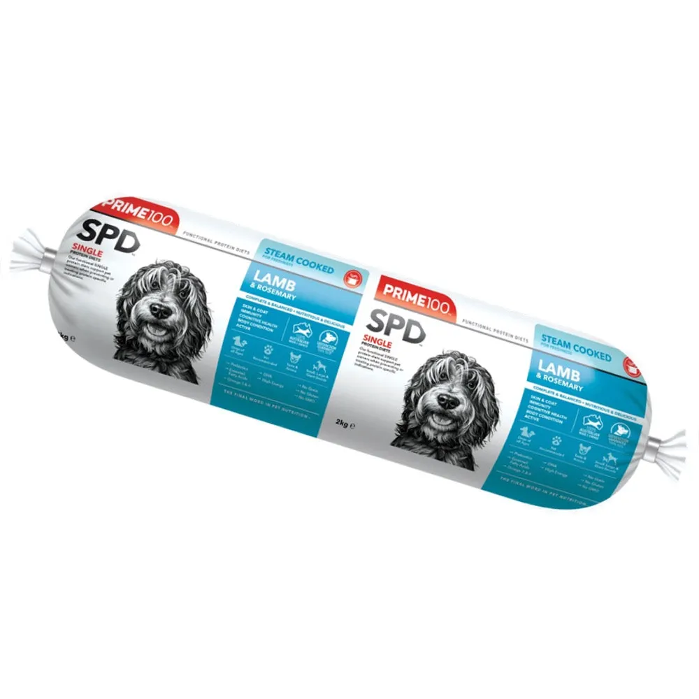 Prime100 SPD Lamb & Rosemary Grain Free Cooked Chilled Roll Dog Food 2kg (Exp 9Jul25)