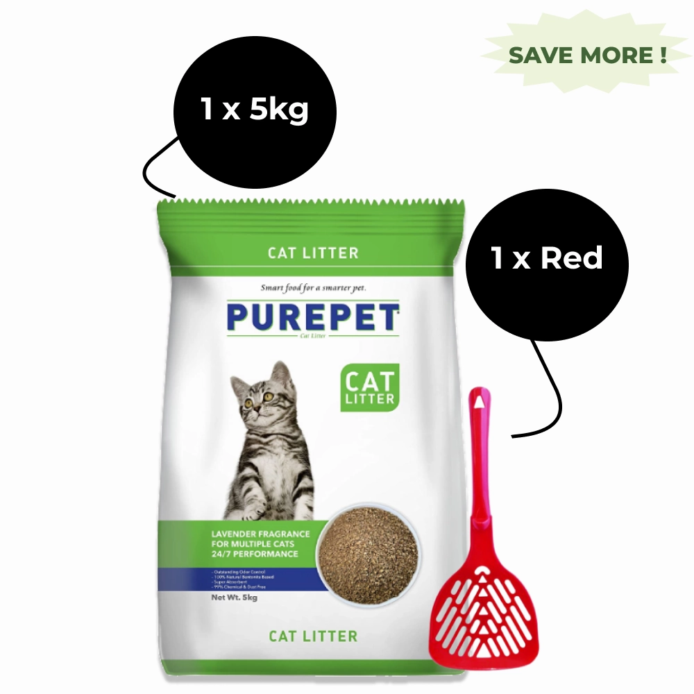 Purepet Lavender Scented Clumping Cat Litter and M Pets Basic Cat Litter Scoop (Red) Combo