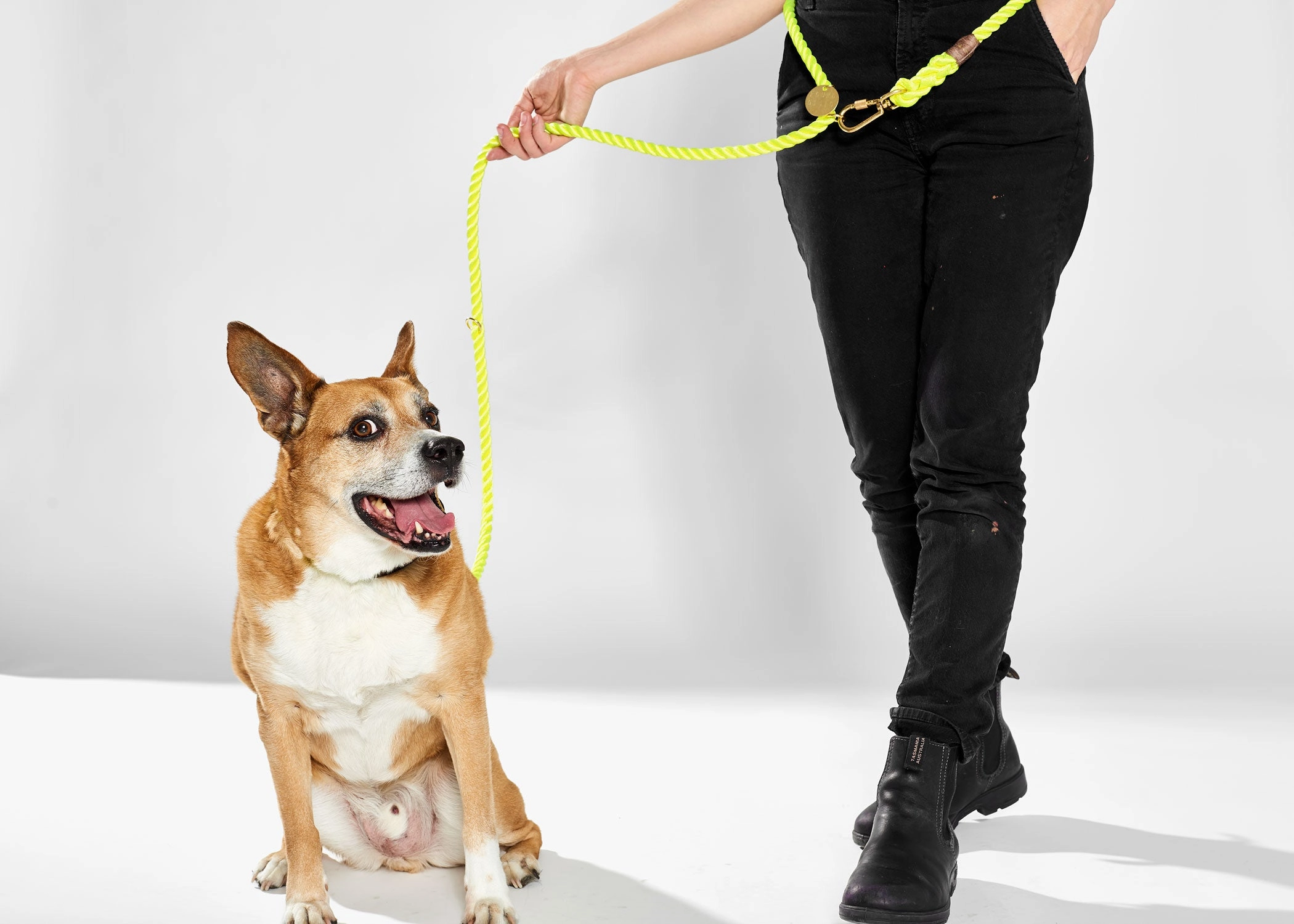 Rope and Leather Collar, Neon Yellow