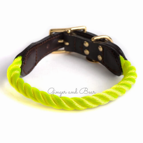 Rope and Leather Collar, Neon Yellow