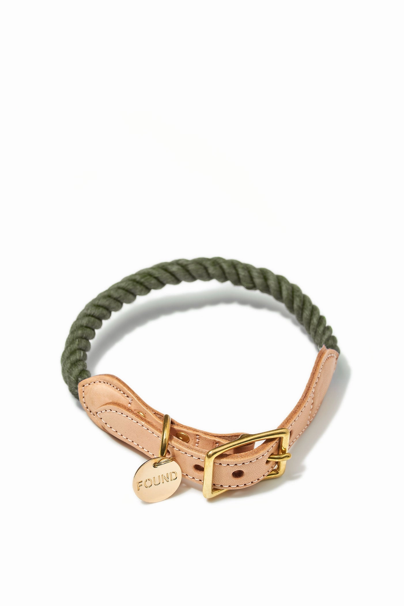 Rope and Leather Collar, Upcycled Olive