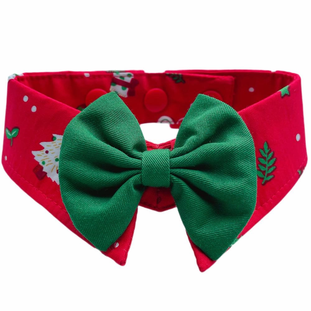 RuffCo Handcrafted Bowtie Button Collar For Cats & Dogs (Red Christmas)
