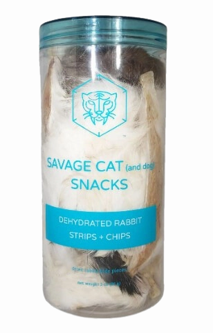 Savage Cat & Dog Snacks - Dehydrated Rabbit Strips & Scalp Chips 3oz Tube