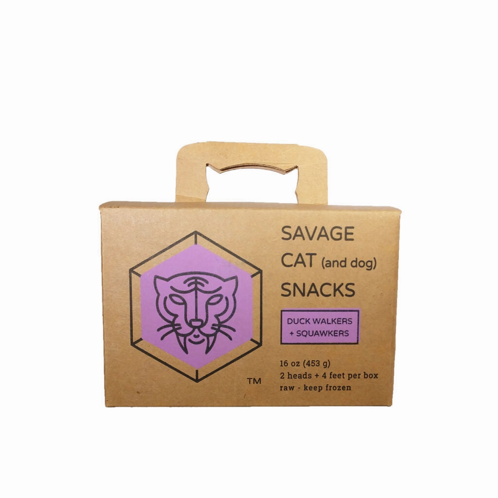 Savage Cat & Dog Snacks - Frozen Walkers & Squawkers Duck Head & Feet - 4pk box 6oz (170g)