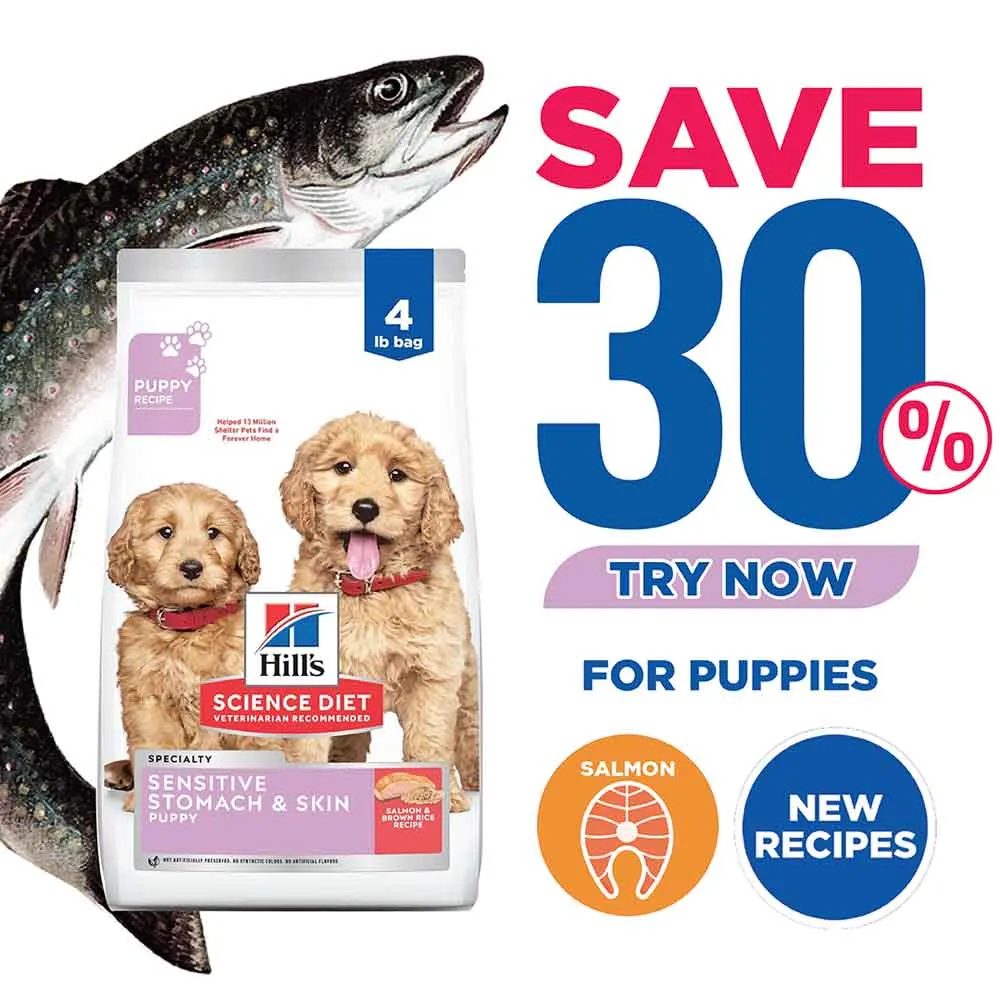 Science Diet Puppy Sensitive Stomach & Skin Salmon & Brown Rice Dry Dog Food 4lb