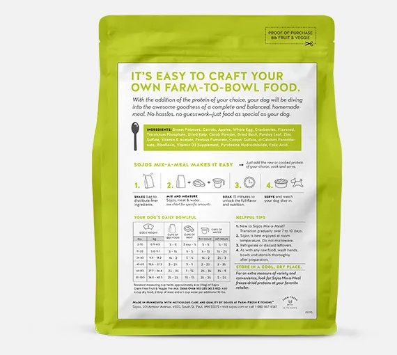 Sojos Freeze-Dried Dog Food Mix-a-Meal Grain-Free Pre-Mix Recipe