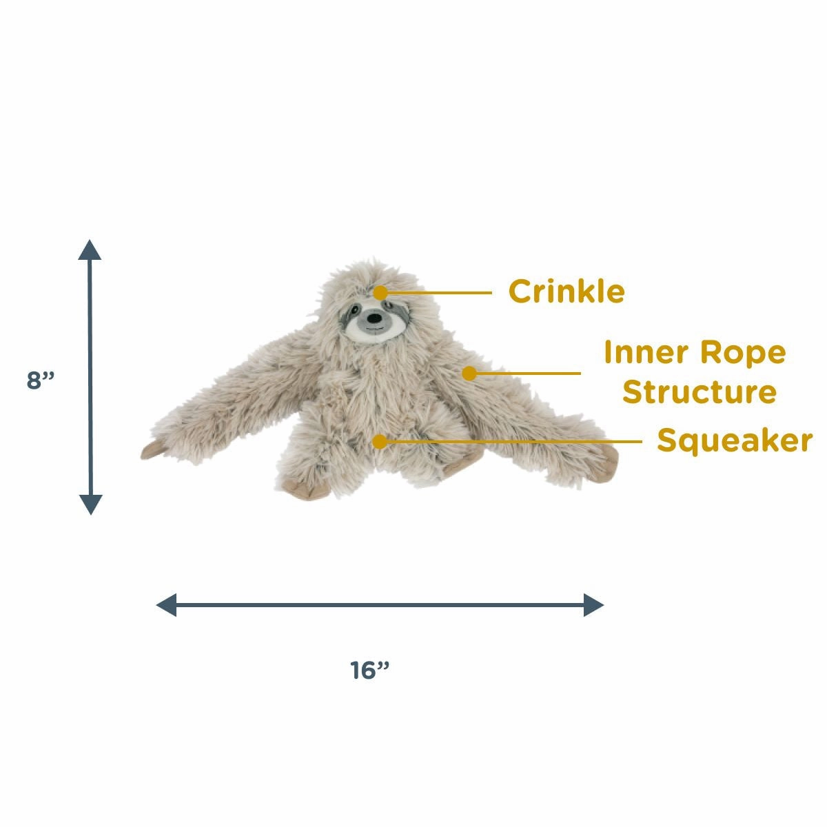 Squeaky Plush Dog Toy: Sloth Rope Body