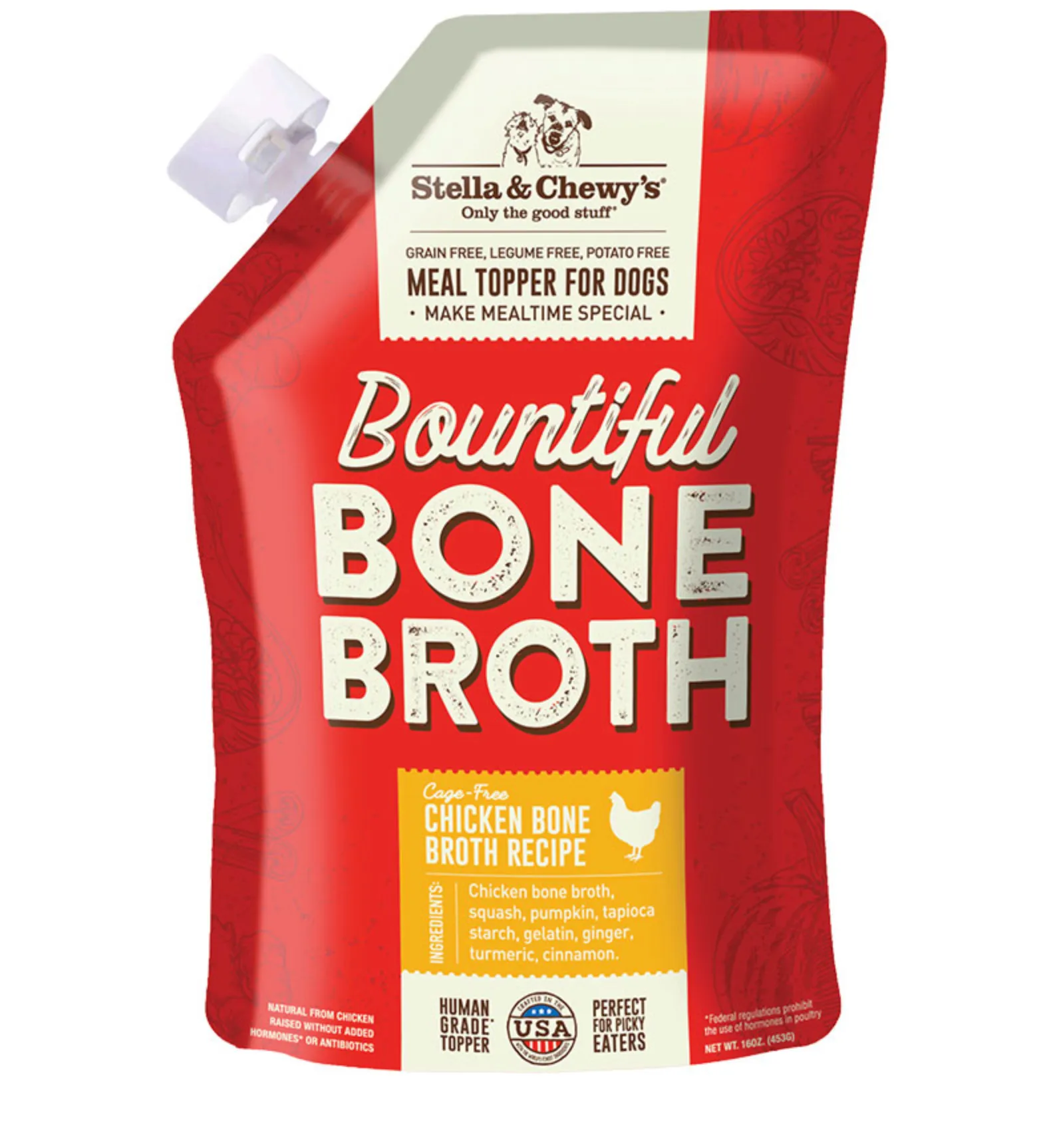 Stella & Chewy's Dog Food Topper Bountiful Bone Broth Cage Free Chicken Recipe 16oz Pouch
