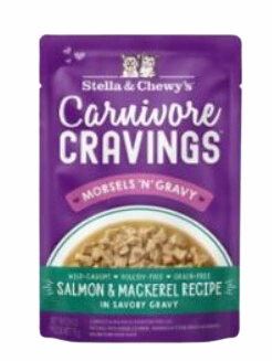 Stella & Chewy's Wet Cat Food Carnivore Cravings Morsels N' Gravy Salmon & Mackerel 2.8oz Pouch Single