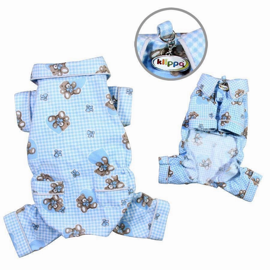 Teddy Bear Love Flannel Dog Pajamas Blue