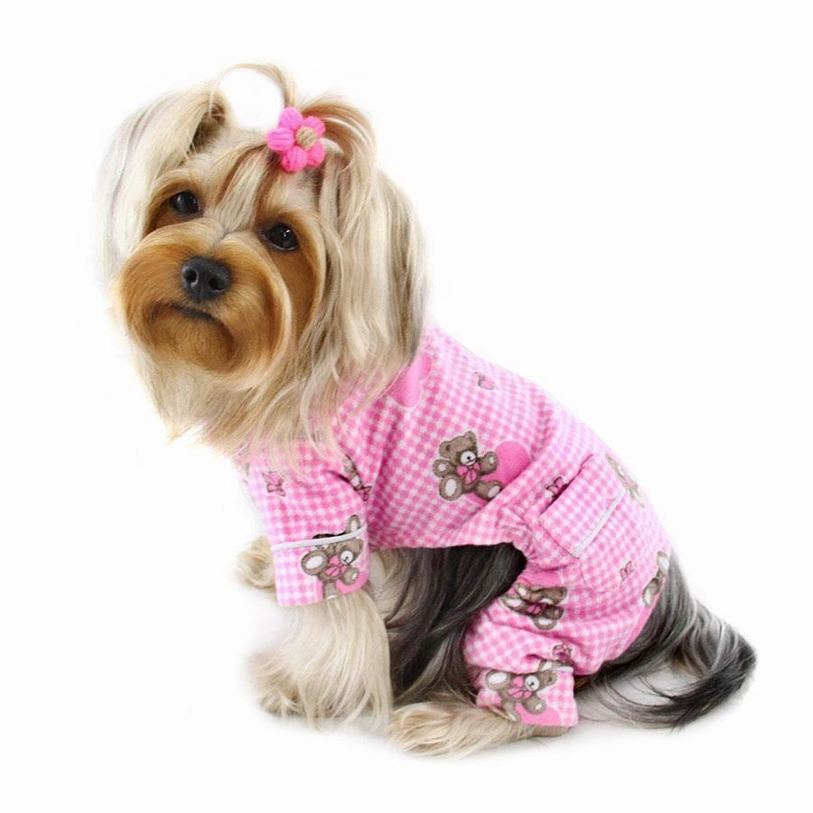 Teddy Bear Love Flannel Dog Pajamas Pink