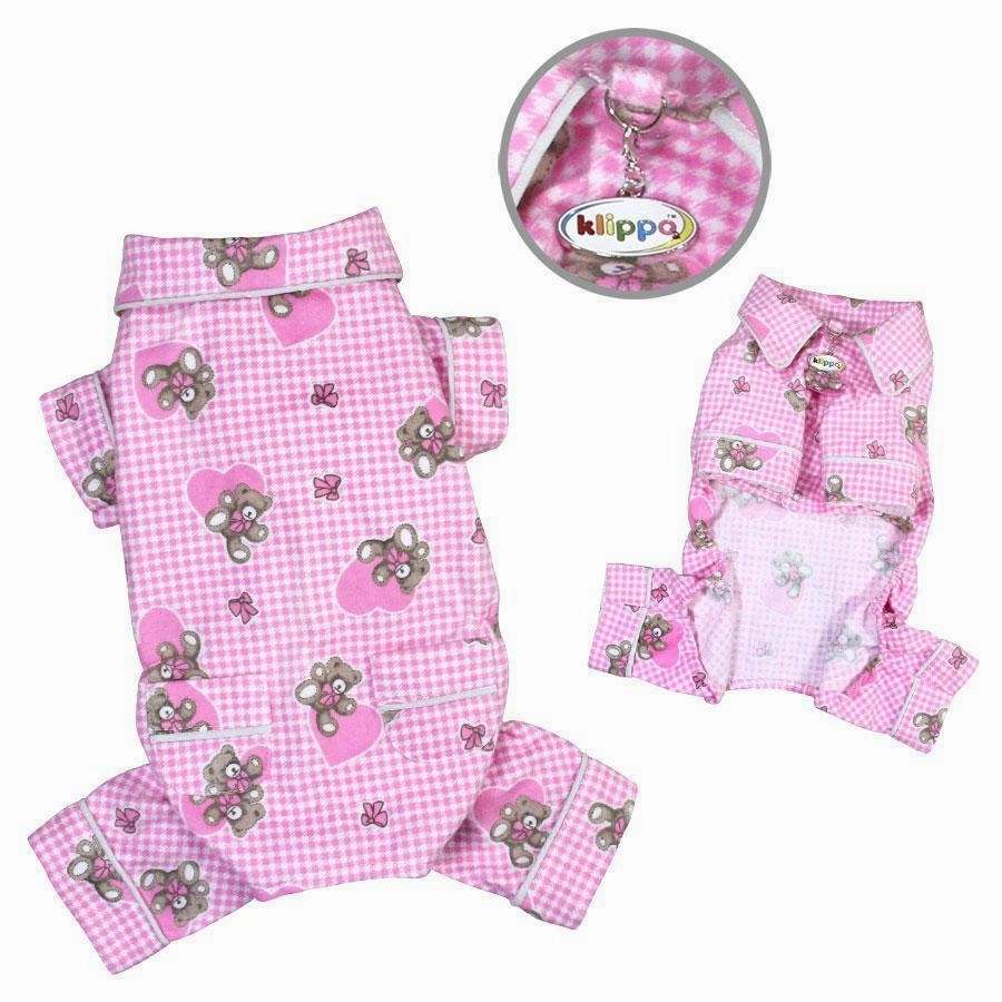 Teddy Bear Love Flannel Dog Pajamas Pink