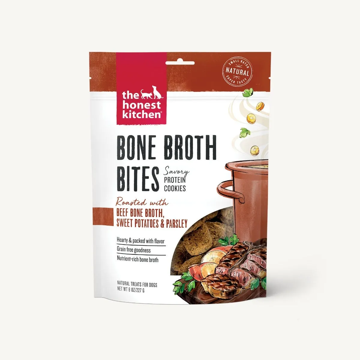 The Honest Kitchen Biscuit Dog Treats Bone Broth Bites Roasted with Beef Bone Broth & Sweet Potatoes 8oz Bag