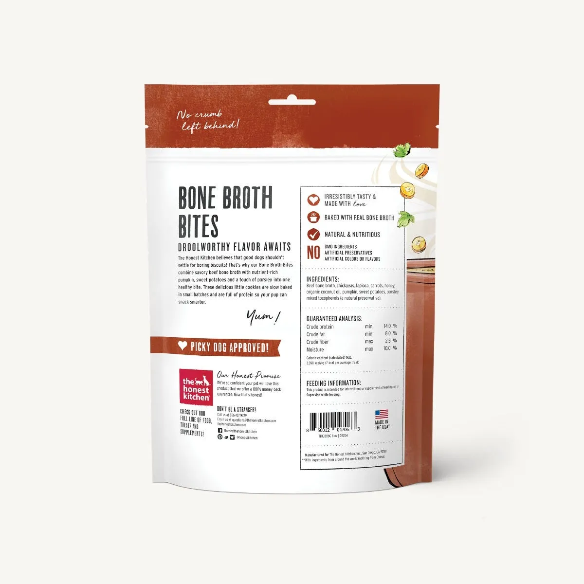The Honest Kitchen Biscuit Dog Treats Bone Broth Bites Roasted with Beef Bone Broth & Sweet Potatoes 8oz Bag