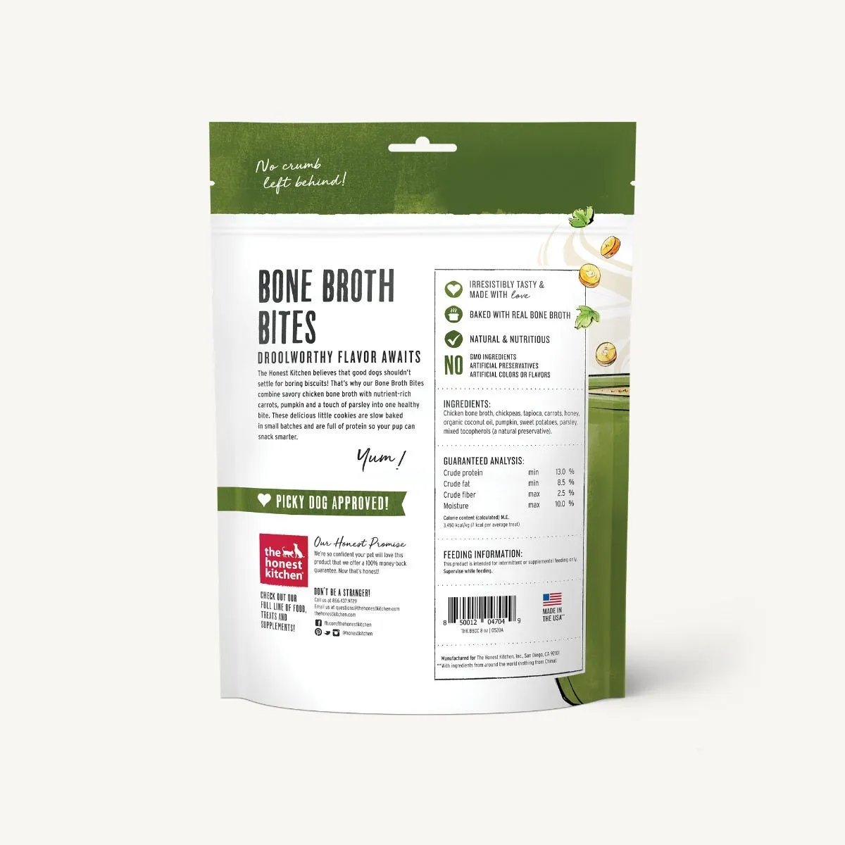 The Honest Kitchen Biscuit Dog Treats Bone Broth Bites Roasted with Chicken Bone Broth & Carrots 8oz Bag