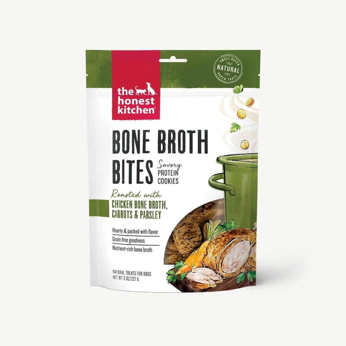 The Honest Kitchen Biscuit Dog Treats Bone Broth Bites Roasted with Chicken Bone Broth & Carrots 8oz Bag