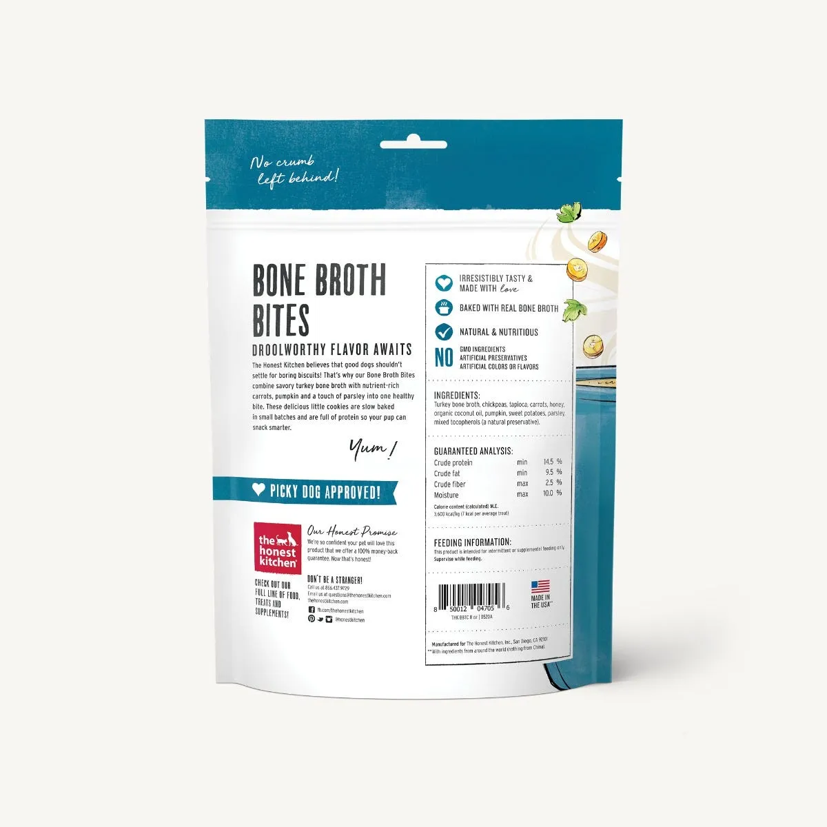 The Honest Kitchen Biscuit Dog Treats Bone Broth Bites Roasted with Turkey Bone Broth & Pumpkin 8oz Bag