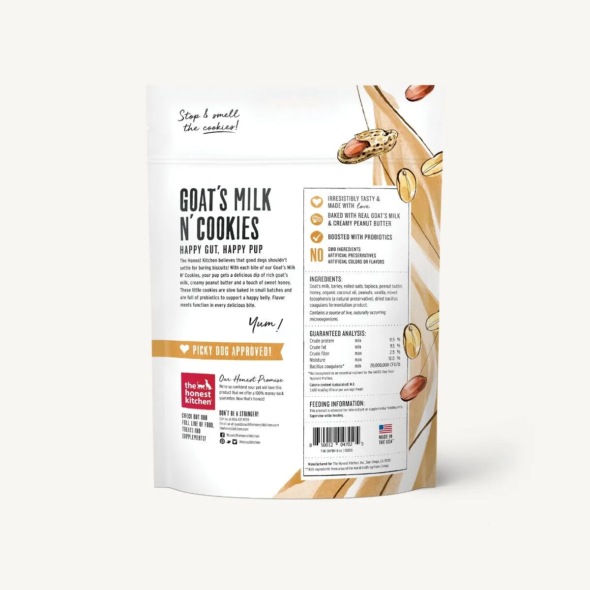 The Honest Kitchen Biscuit Dog Treats Goat's Milk N' Cookies Peanut Butter & Honey 8oz Bag