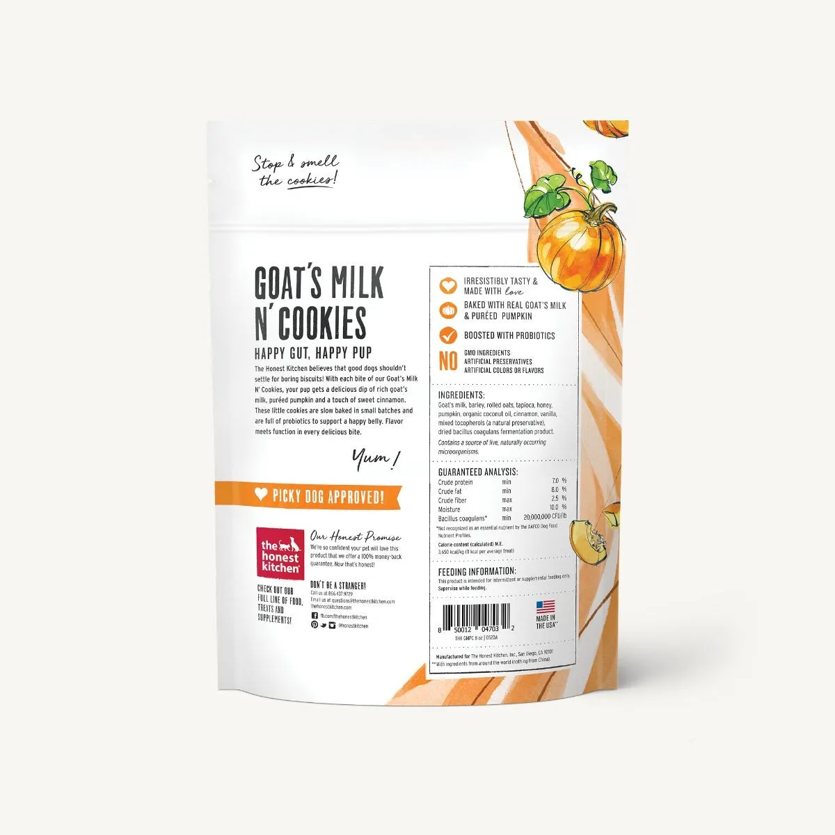 The Honest Kitchen Biscuit Dog Treats Goat's Milk N' Cookies Pumpkin & Cinnamon 8oz Bag
