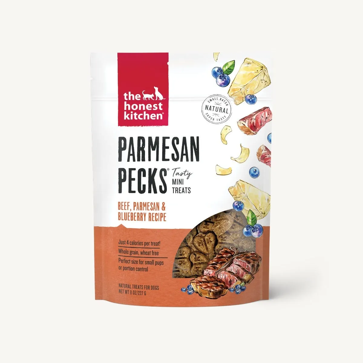 The Honest Kitchen Biscuit Dog Treats Parmesan Pecks Beef, Parmesan & Blueberry Recipe 8oz Bag