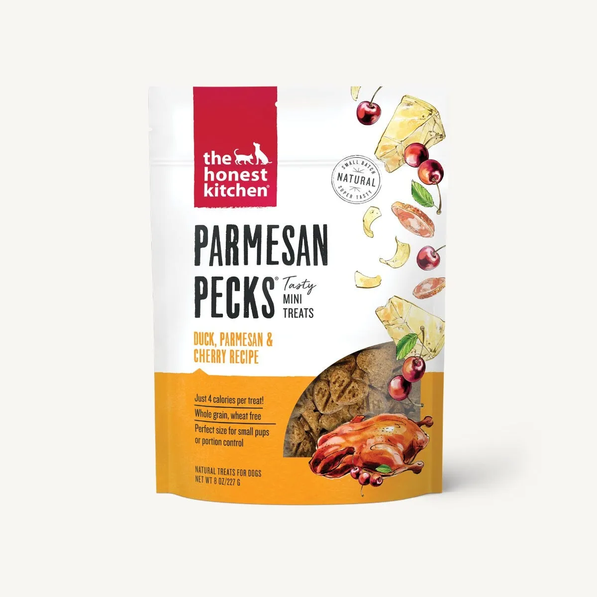 The Honest Kitchen Biscuit Dog Treats Parmesan Pecks Duck, Parmesan & Cherry Recipe 8oz Bag