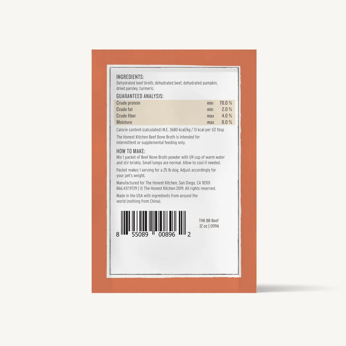 The Honest Kitchen Daily Boosters - Instant Bone Broth Beef & Turmeric 0.18oz/5g Sachet