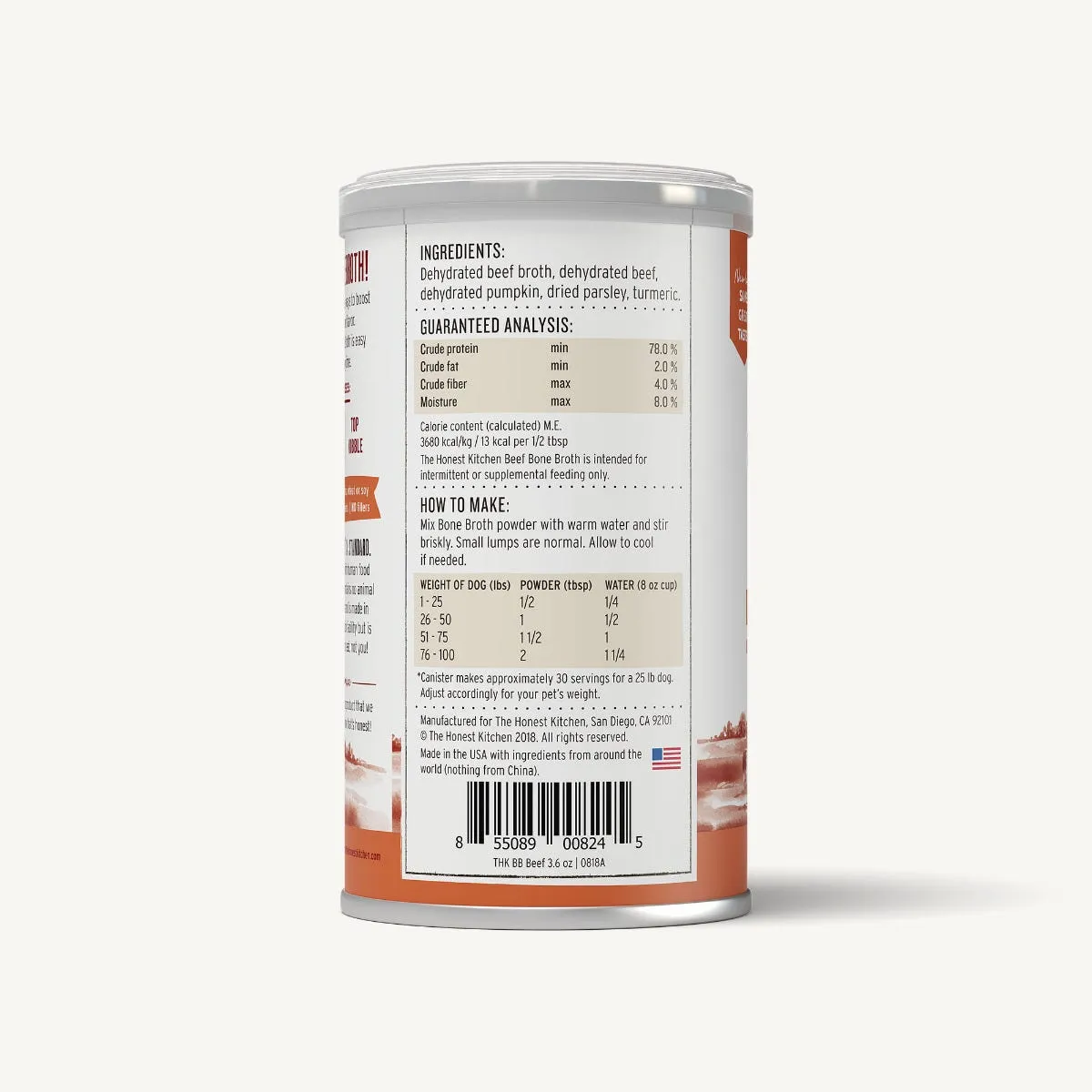 The Honest Kitchen Daily Boosters - Instant Bone Broth Beef & Turmeric 3.6oz Canister