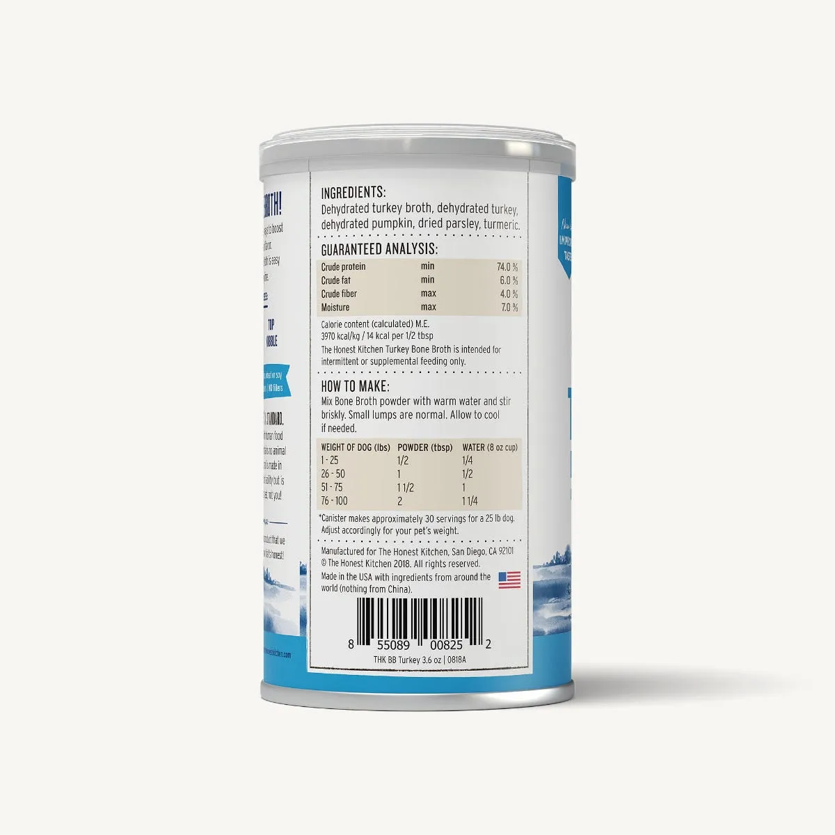The Honest Kitchen Daily Boosters - Instant Bone Broth Turkey & Turmeric 3.6oz Canister