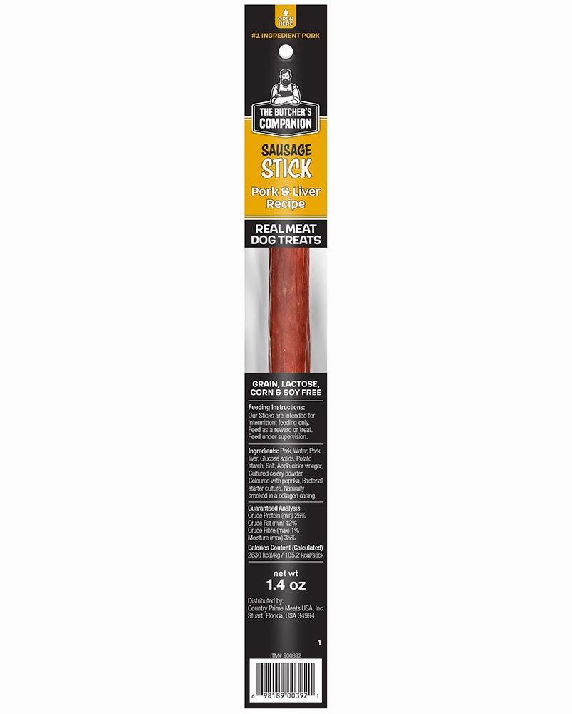 The Butcher's Companion Individual Pork & Liver Sausage Long Stick for Dogs