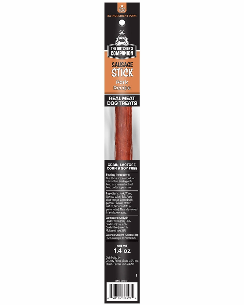 The Butcher's Companion Individual Pork Sausage Long Stick for Dogs
