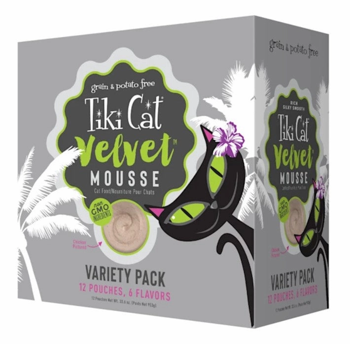 Tiki Cat Wet Cat Food Velvet Mousse Variety Pack 2.8oz Pouches 12pk