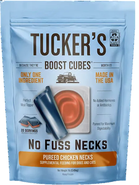 Tucker's Raw Frozen Boost Cubes - No Fuss Necks Chicken 1lb Bag (20 servings per bag)